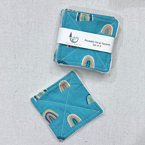 Rainbows on Green Reusable Facial Squares