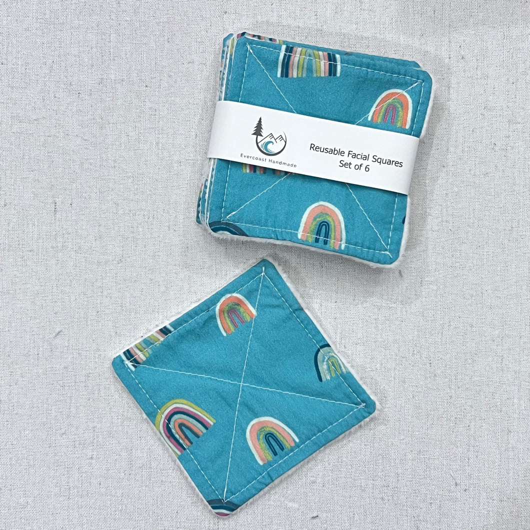 Rainbows on Green Reusable Facial Squares