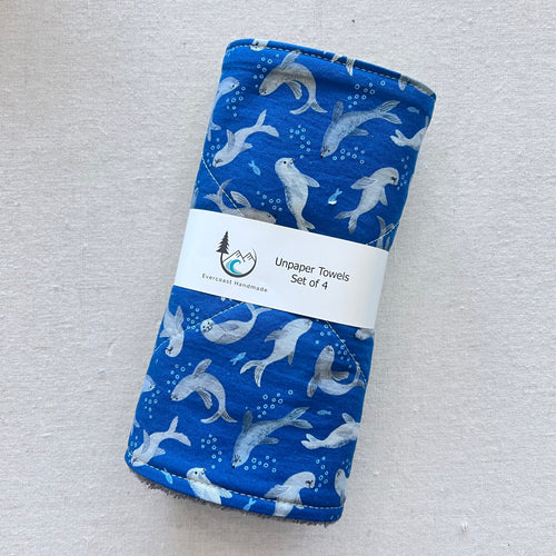 Seals on Blue Unpaper Towels - Set of 4