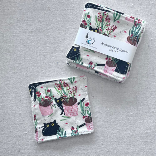 Cats and Plants on Cream Reusable Facial Squares