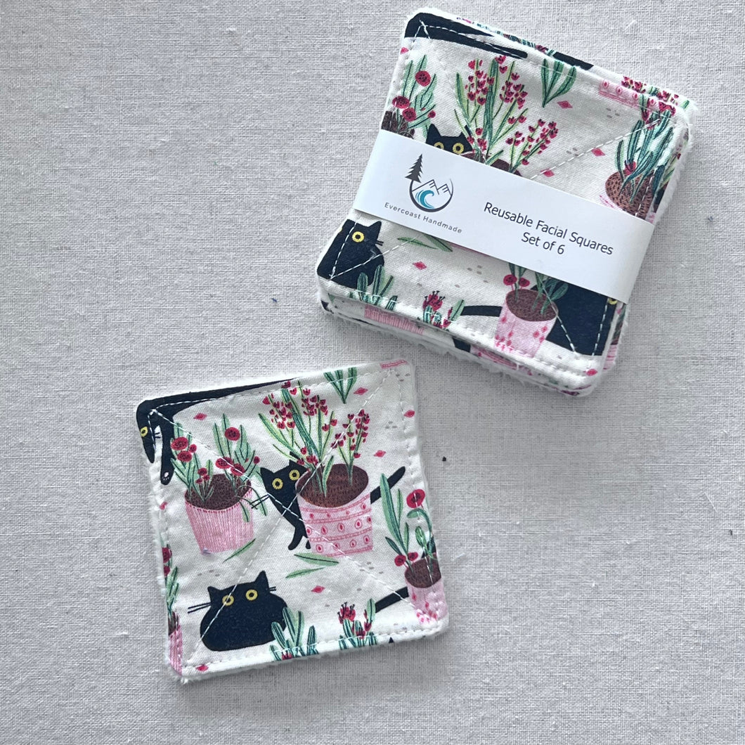 Cats and Plants on Cream Reusable Facial Squares