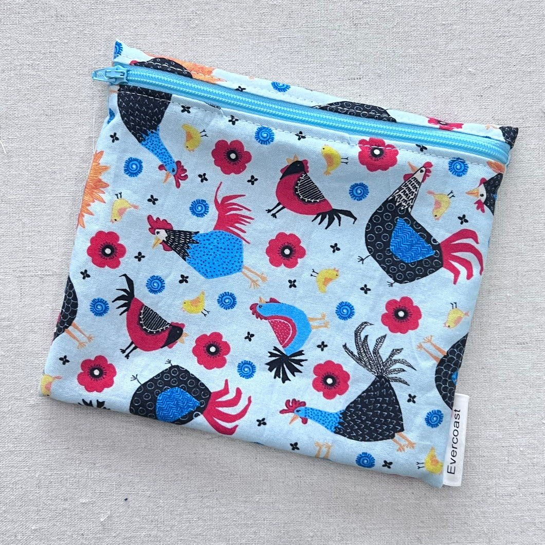 Chickens on Blue Reusable Sandwich Bag