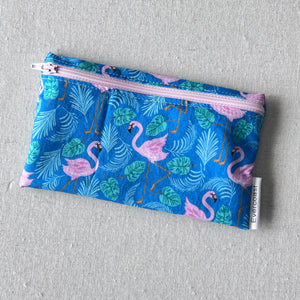 Flamingos on Blue Reusable Snack Bag