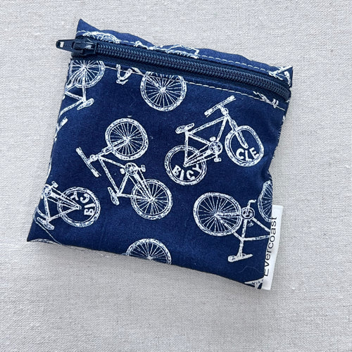 Bicycles on Navy Reusable Mini Snack Bag