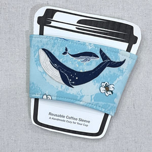 Floral Whales on Mint Reusable Coffee Sleeve
