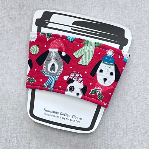 Christmas Dog Faces Reusable Coffee Sleeve