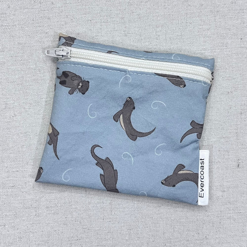 River Otters on Muted Blue Reusable Mini Snack Bag