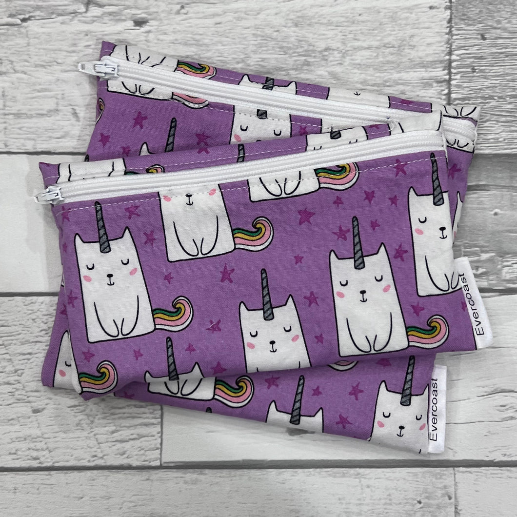 Purple Caticorn Reusable Snack Bag Set