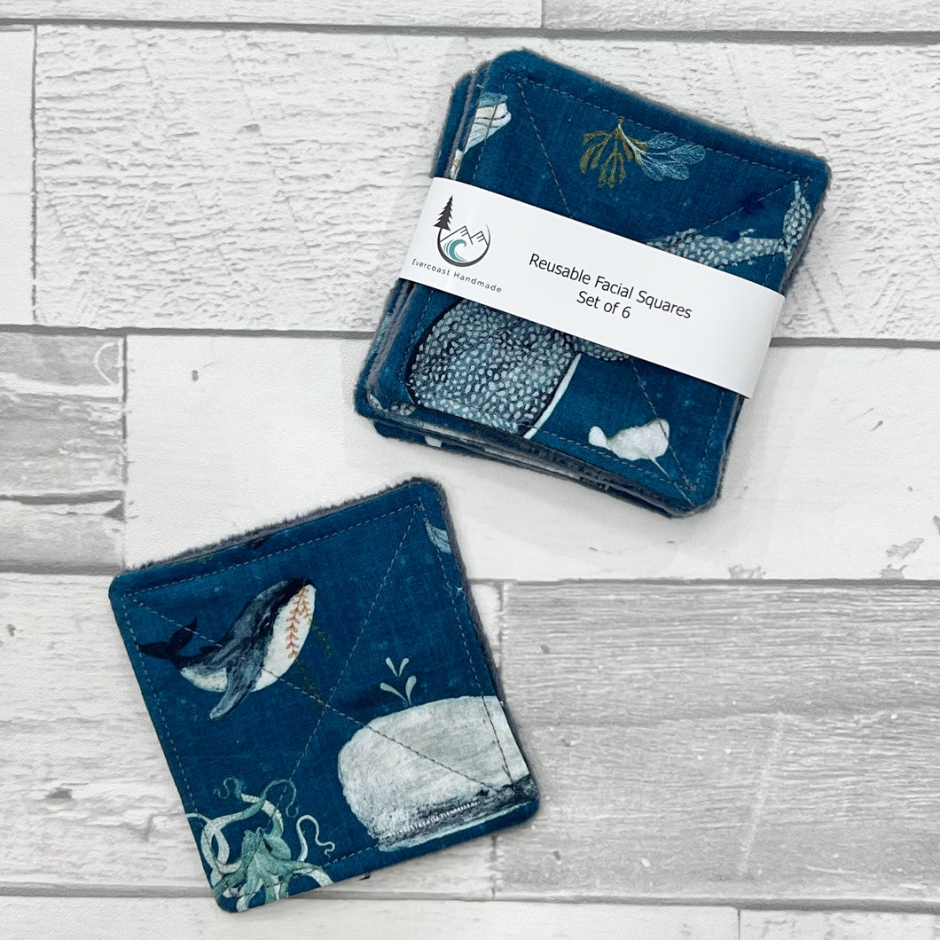 Watercolor Whale Reusable Facial Squares