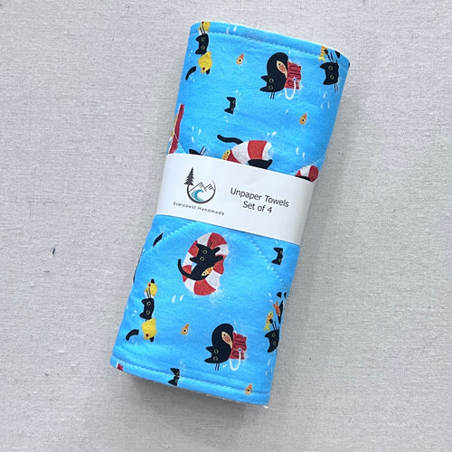Swimming Cats Unpaper Towels - Set of 4