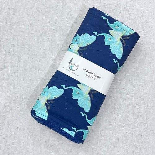Luna Moths on Navy Unpaper Towels - Set of 4