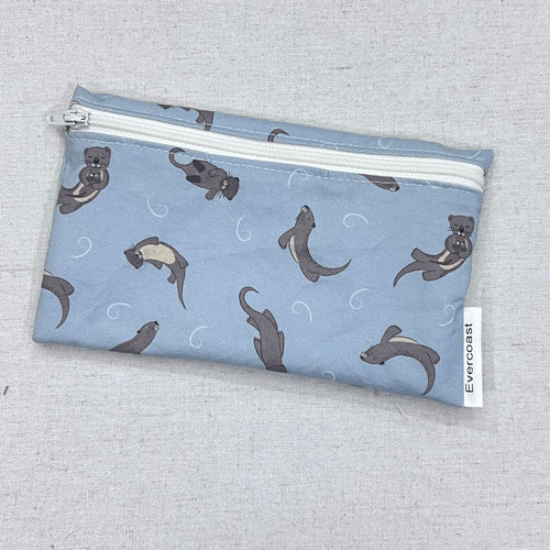 River Otters on Muted Blue Reusable Snack Bag