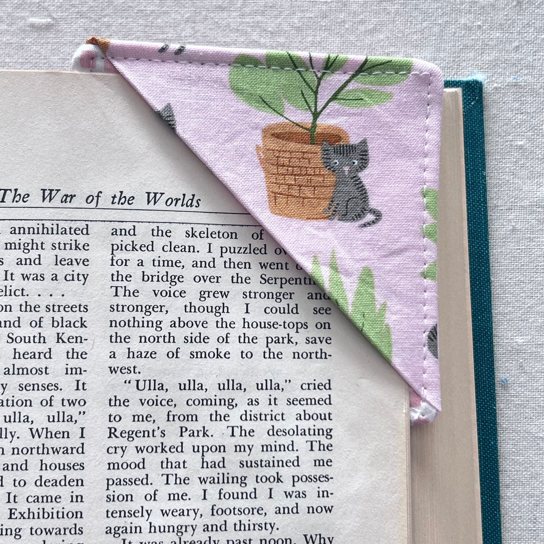 Cats and Plants on Pink Corner Bookmark