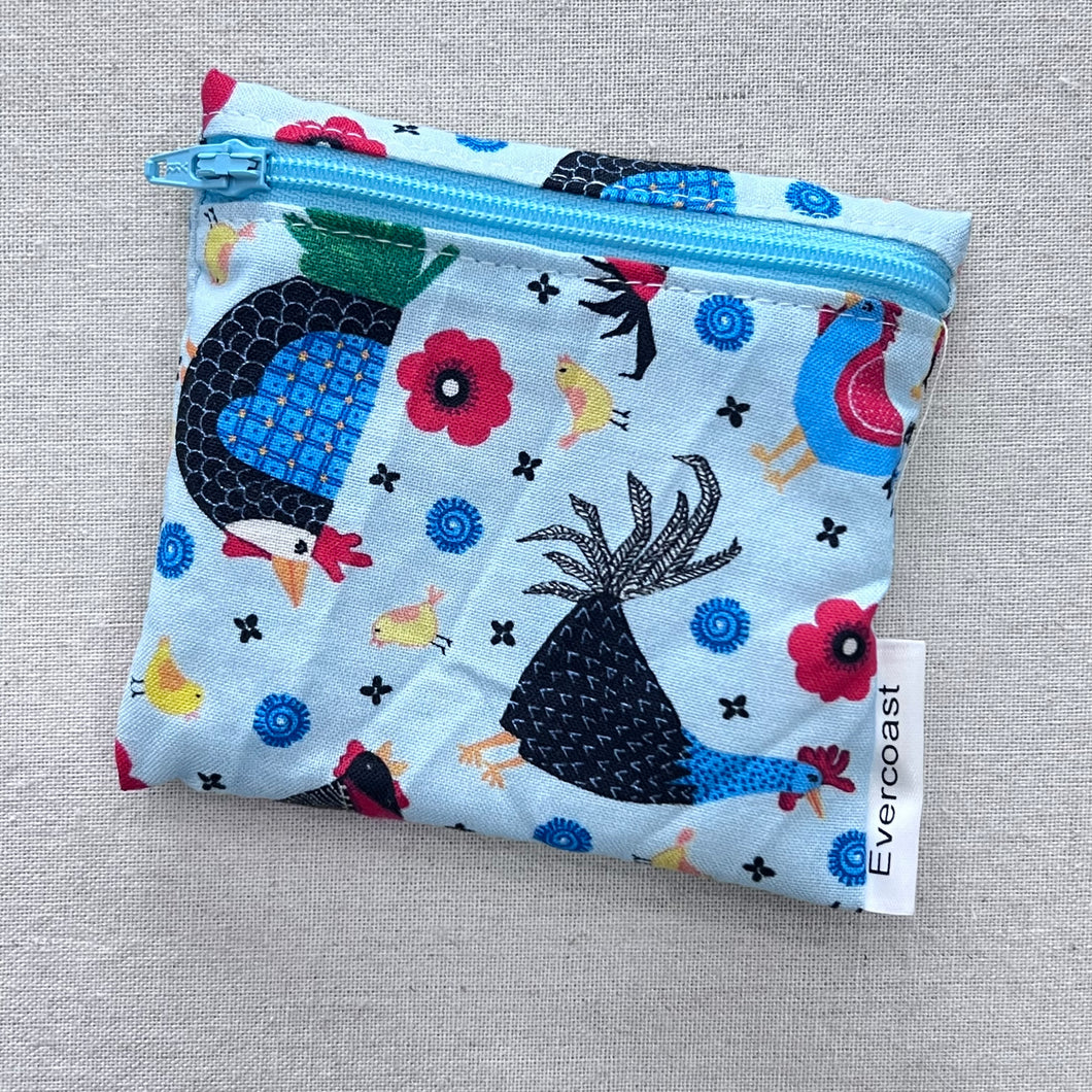 Chickens on Blue Reusable Mini Snack Bag