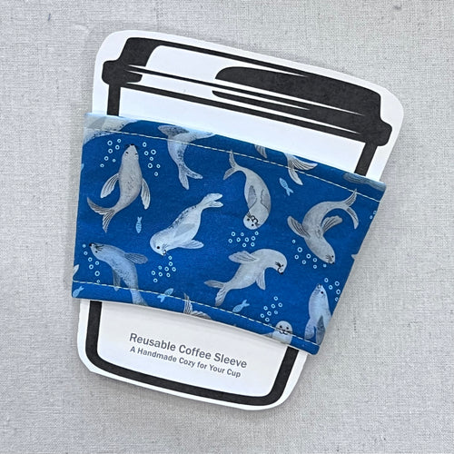 Seals on Blue Reusable Coffee Sleeve