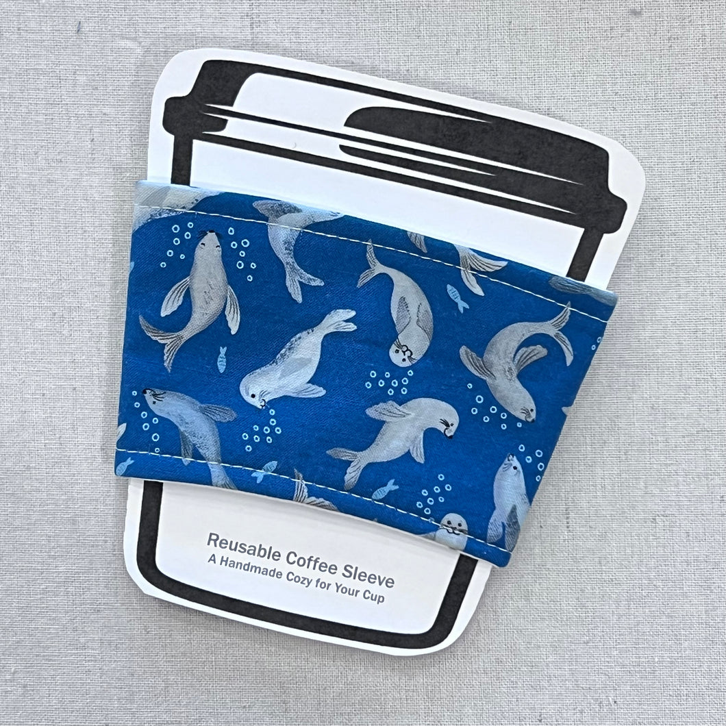 Seals on Blue Reusable Coffee Sleeve