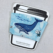 Load image into Gallery viewer, Floral Whales on Mint Reusable Coffee Sleeve