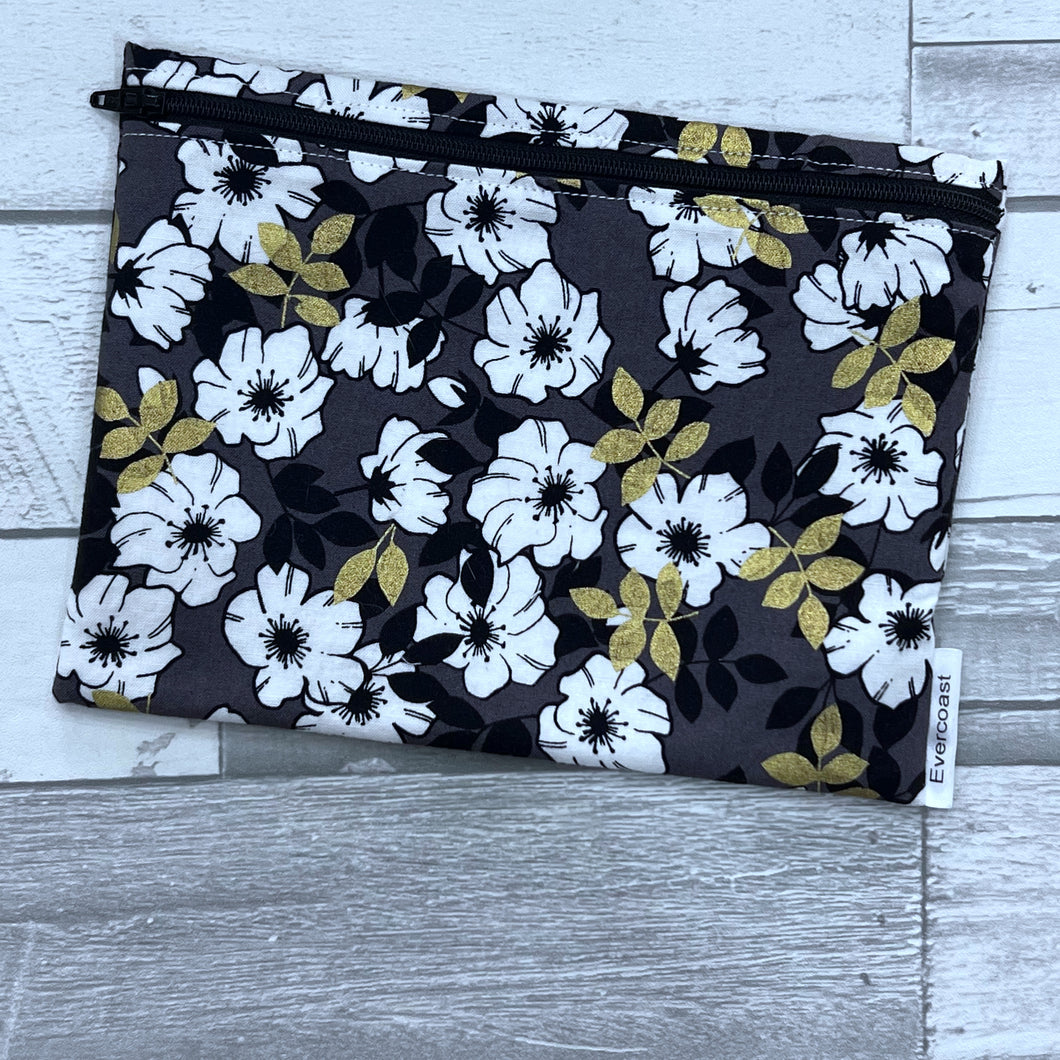 Black and Gold Floral XL Bag/Makeup Bag