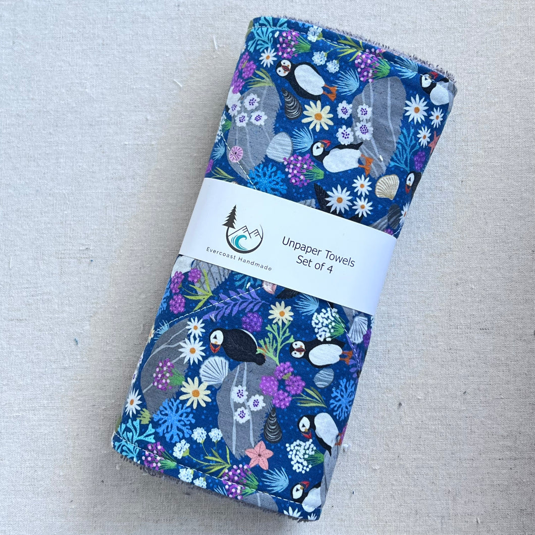 Floral Puffin Unpaper Towels - Set of 4