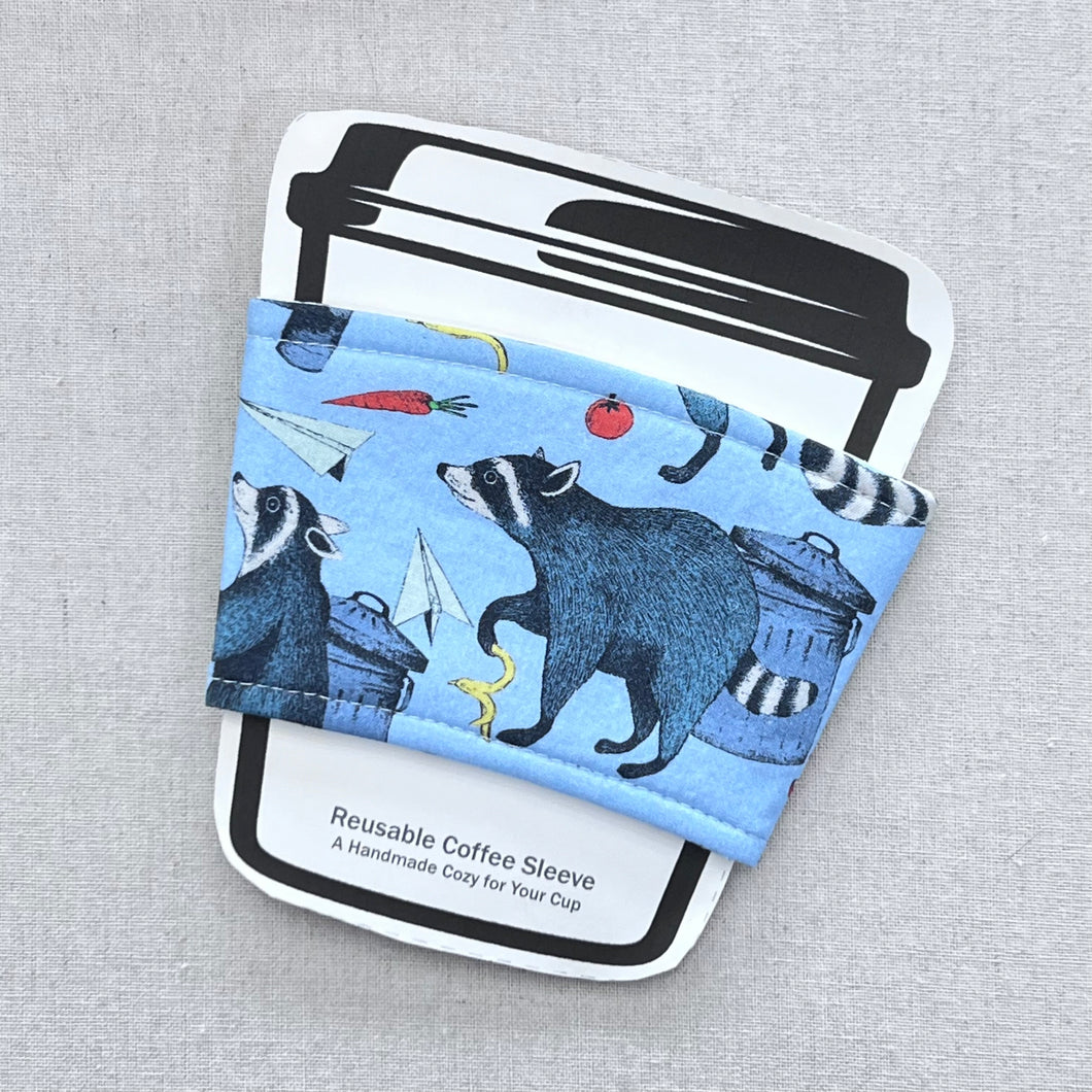 Raccoons on Blue Reusable Coffee Sleeve