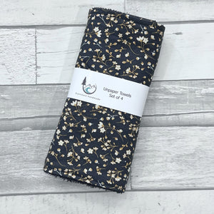 Black and Mustard Floral Unpaper Towels - Set of 4