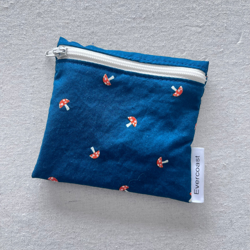 Tossed Mushrooms on Blue Reusable Mini Snack Bag