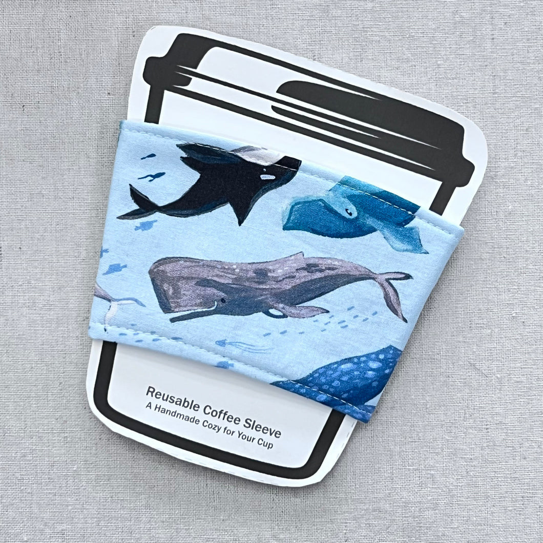 Whales on Light Blue Reusable Coffee Sleeve