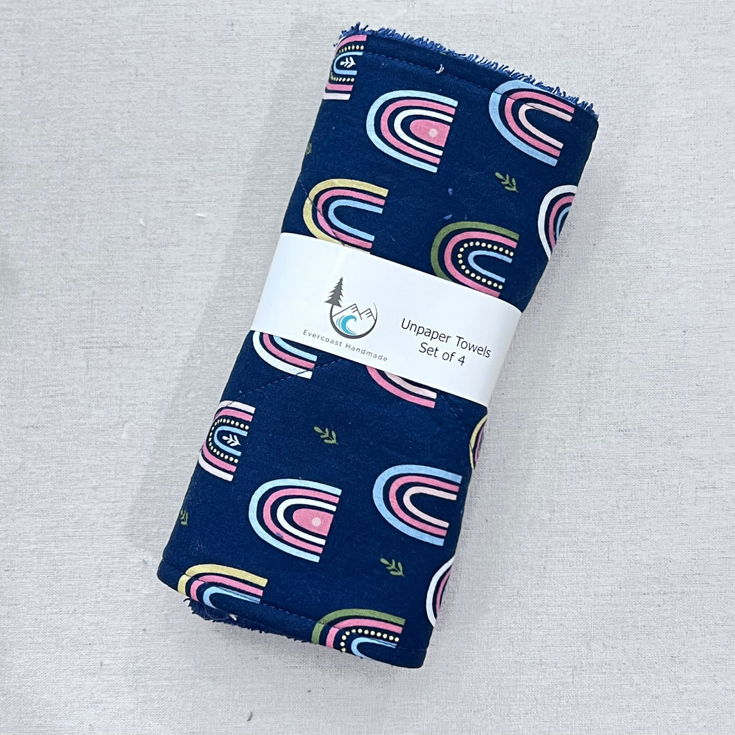Navy Rainbows Unpaper Towels - Set of 4