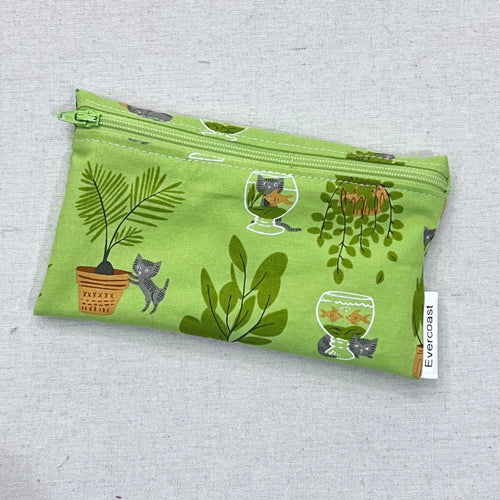 Cats and Plants on Green Reusable Snack Bag