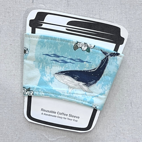 Floral Whales on Mint Reusable Coffee Sleeve