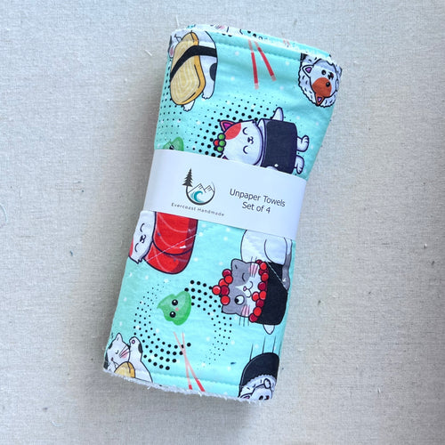 Sushi Cat Unpaper Towels - Set of 4