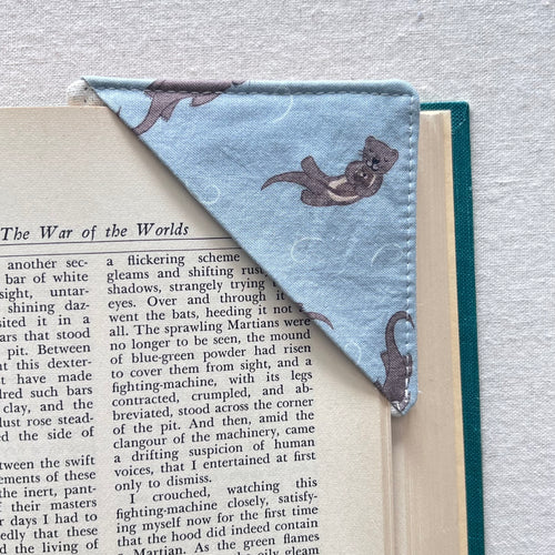 River Otter on Muted Blue Corner Bookmark