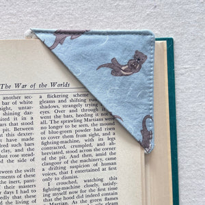 River Otter on Muted Blue Corner Bookmark
