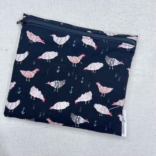 Chickens on Black Reusable Sandwich Bag