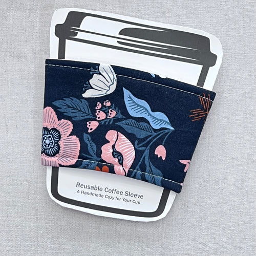 Navy and Coral Floral Reusable Coffee Sleeve