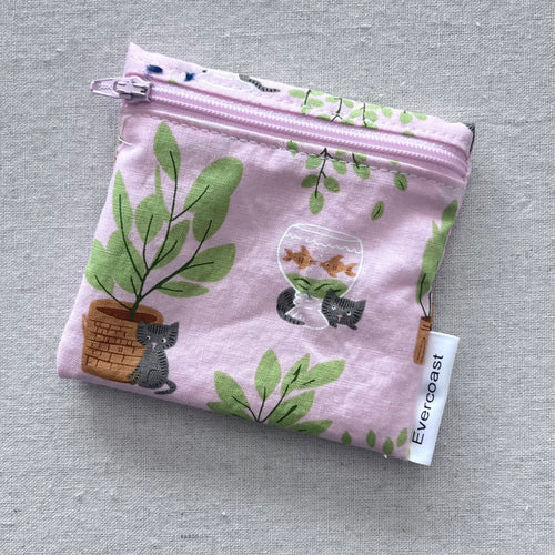 Cats and Plants on Pink Reusable Mini Snack Bag