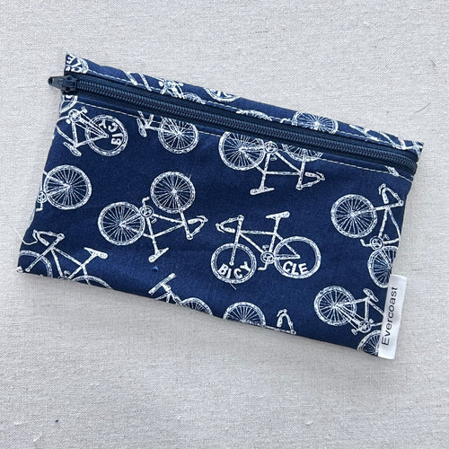 Bicycles on Navy Reusable Snack Bag