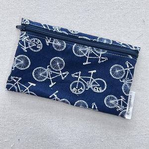 Bicycles on Navy Reusable Snack Bag