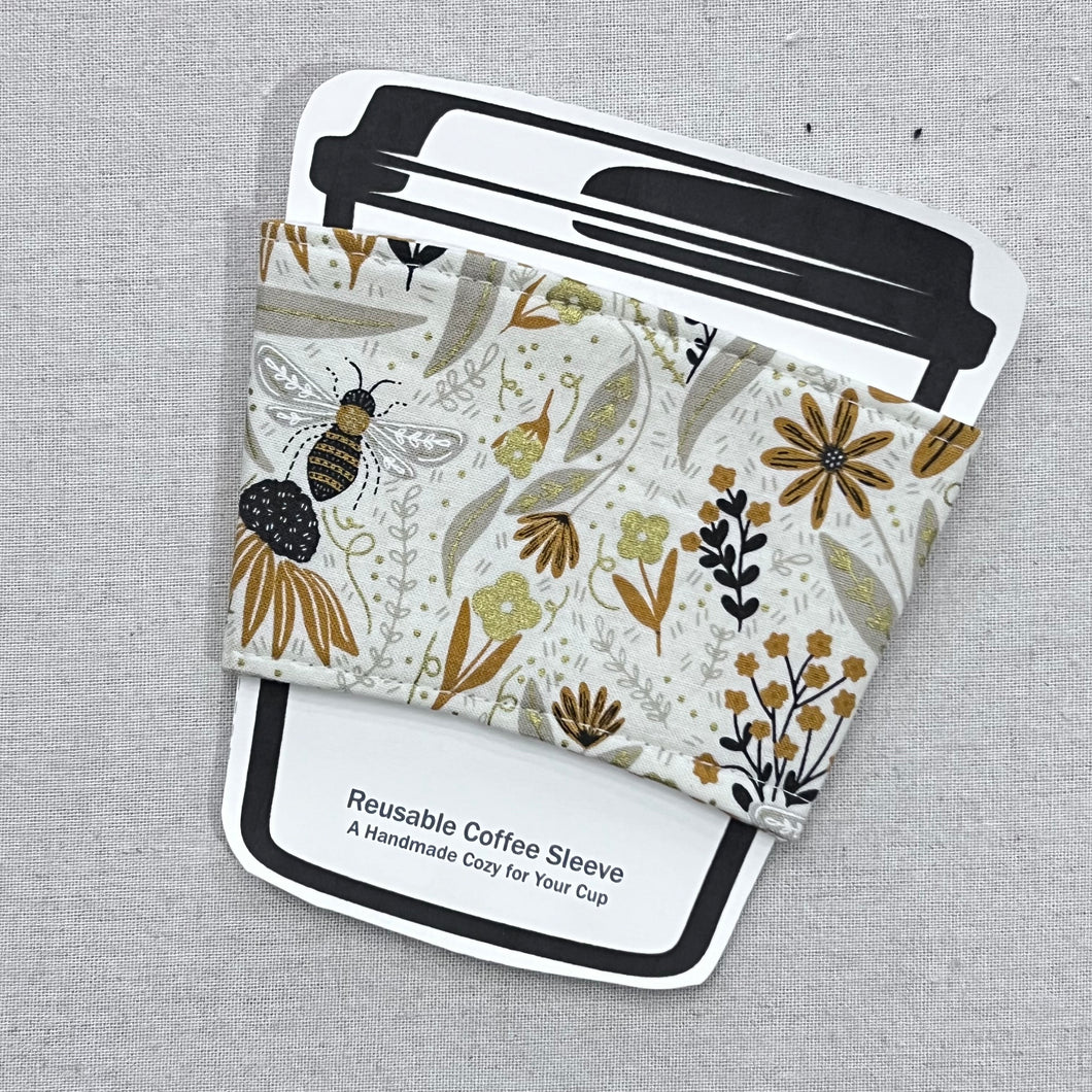 Bee Garden Cream Floral Reusable Coffee Sleeve