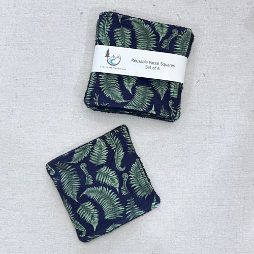 Fern Fronds on Black Reusable Facial Squares