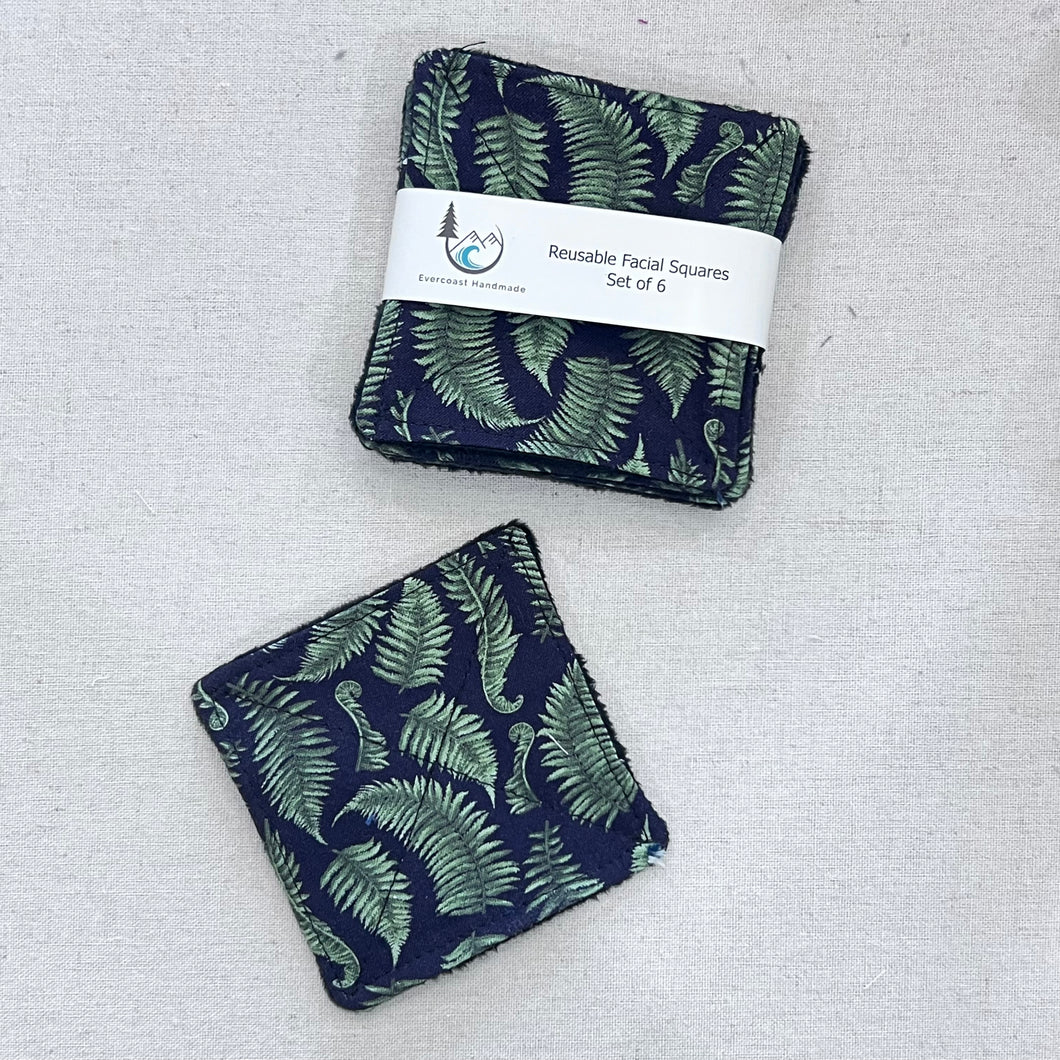 Fern Fronds on Black Reusable Facial Squares