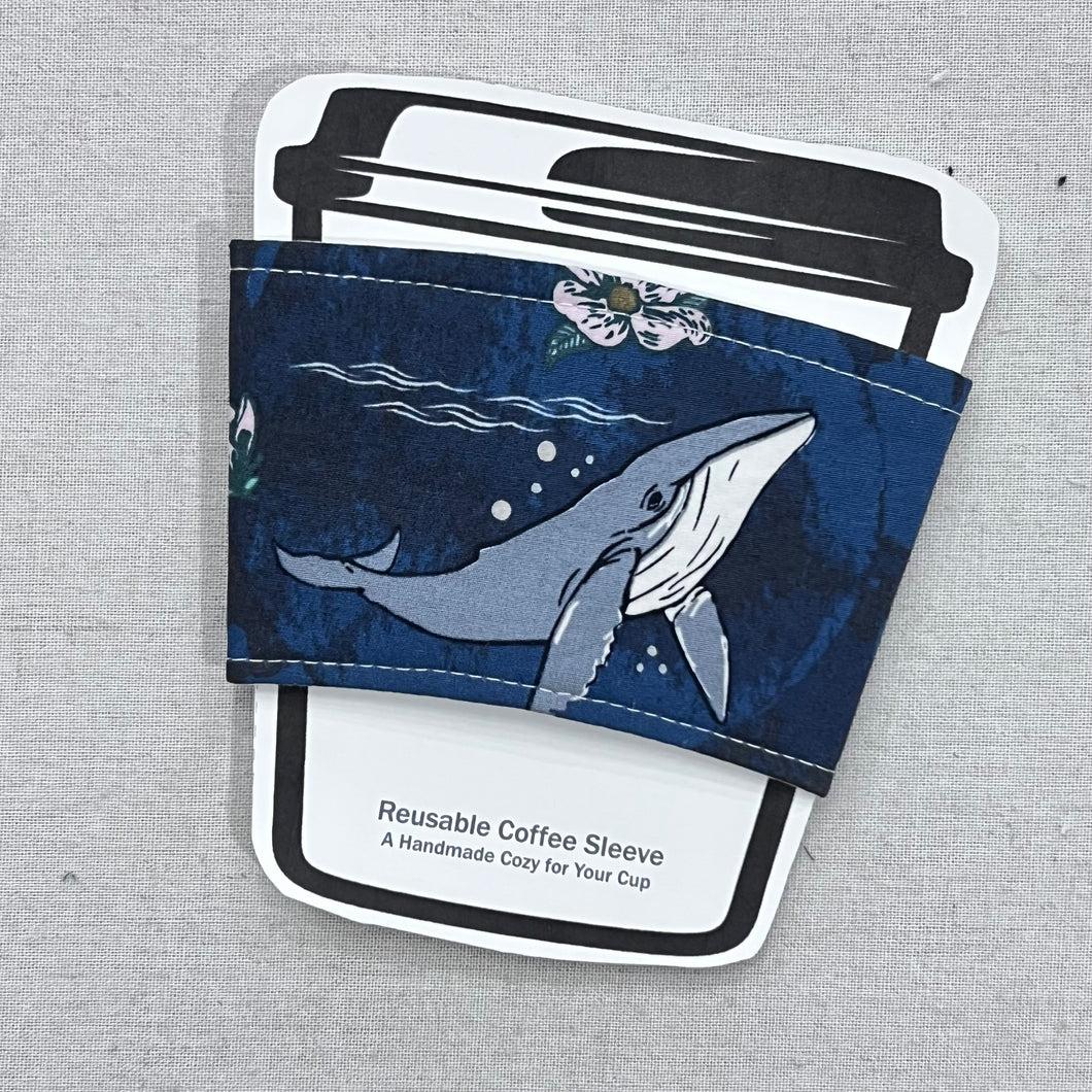Navy Floral whale Reusable Coffee Sleeve