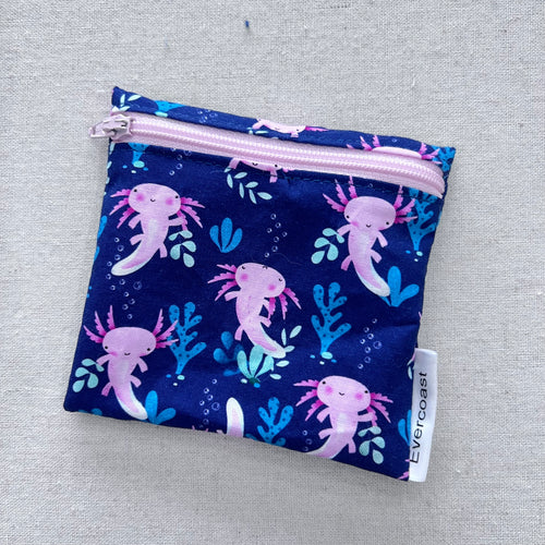 Axolotls on Navy Reusable Mini Snack Bag