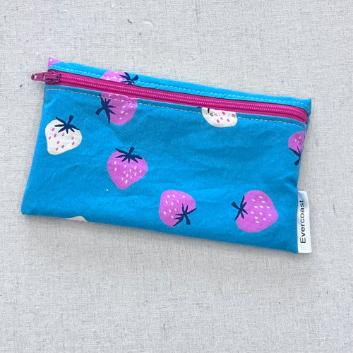 Strawberries on Turquoise Reusable Snack Bag