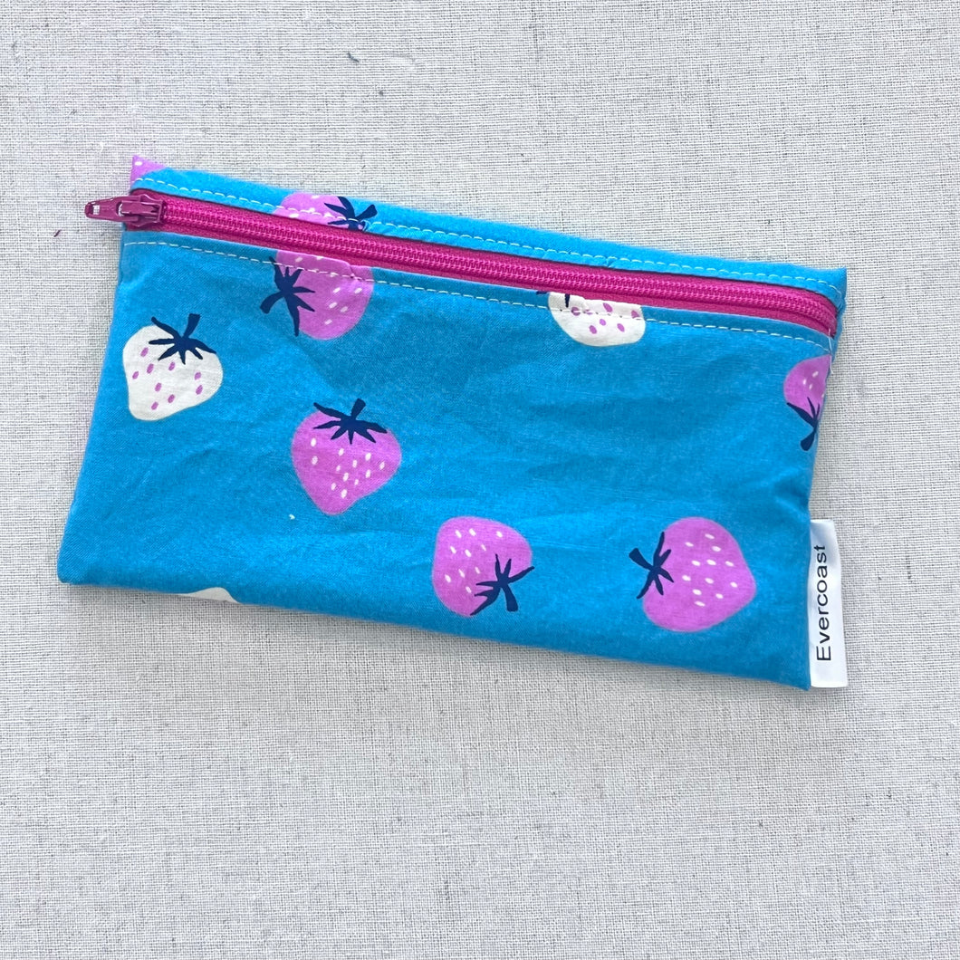 Strawberries on Turquoise Reusable Snack Bag