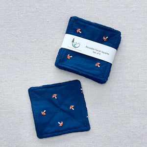 Tossed Mushrooms on Blue Reusable Facial Squares