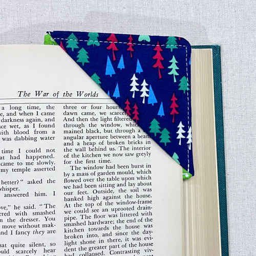 Holiday Trees on Blue Corner Bookmark