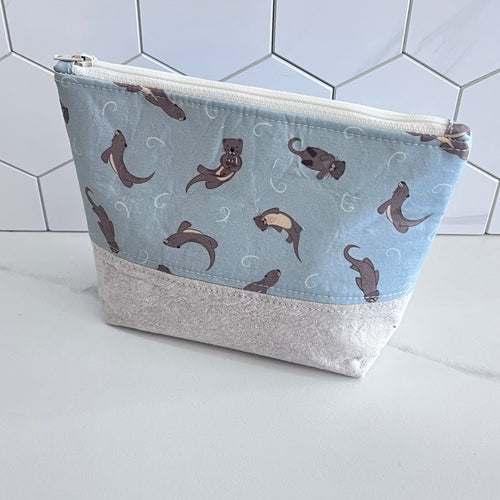 Otters on Muted Blue Small Organizer Bag