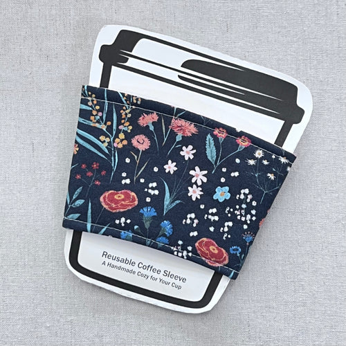 Florence Dark Navy Floral Reusable Coffee Sleeve