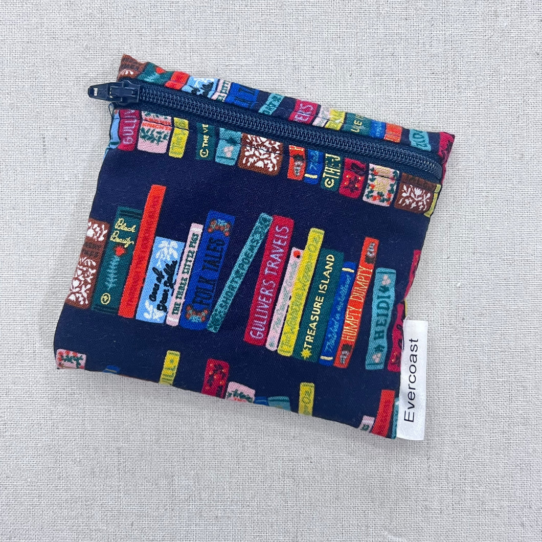 Bookshelf on Navy Reusable Mini Snack Bag